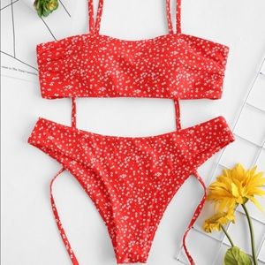 ZAFUL Tie Shoulders Tiny Floral Bikini Set